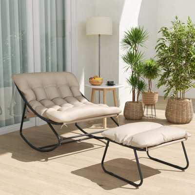 Oversized Rocking Chair with Ottoman – Weather-Resistant Outdoor Patio Rocker, Ergonomic Curved Back, Stable Reinforced Frame for Porch, Deck, or Garden