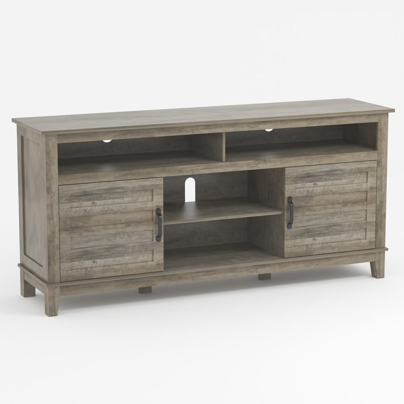 TV Stand for 63 in, Entertainment Center with Adjustable Shelves, Farmhouse TV Stand with Cabinet Doors, Grey
