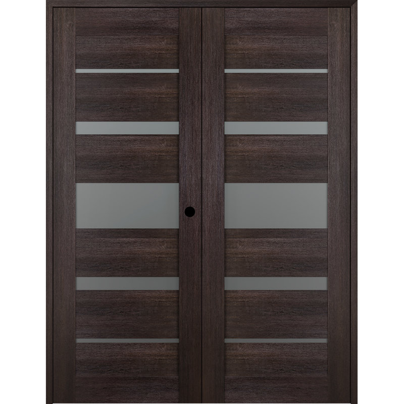 Porte double standard préfinie en bois manufacturé et en verre Avon 07-03 Avon, 55,5 po x 83,23 po, Chêne Veralinga