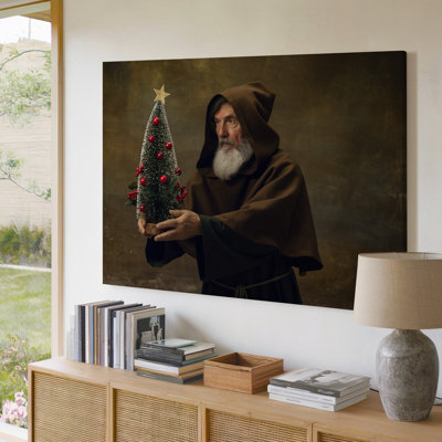 Canvas A Wise Elderly Figure With A Long White Beard Stands Wall Art In A Rustic Textured Setting Draped In A Deep Earthy Creating Canvas Wall Art