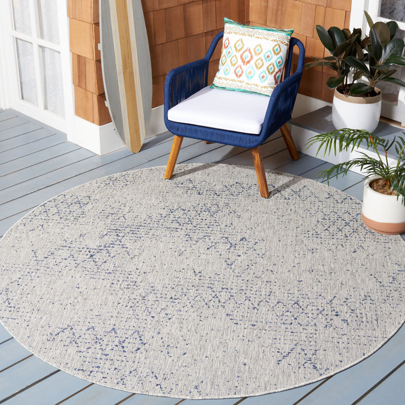 Tapis d'intérieur / extérieur à motif géométrique Rolla Performance, Rond 6 pi 7 po