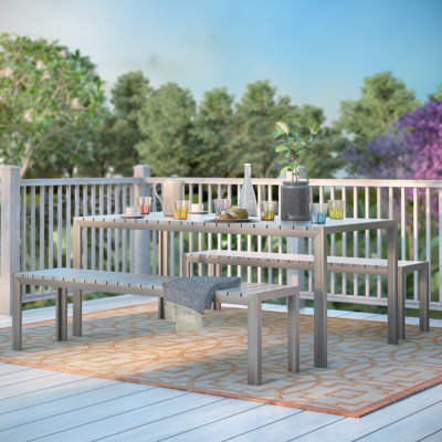 4 - Person Wood Patio Dining Set with Rectangular Table