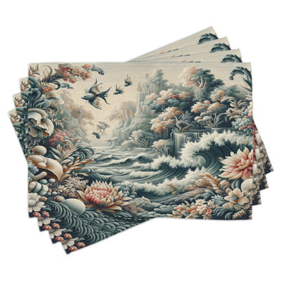 Polyester Blush Dark Slate Blue Rectangle Placemat