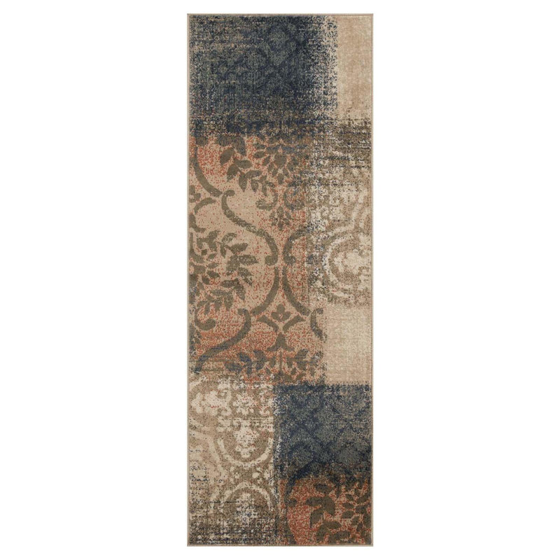 Althrop Bristol Distressed Abstract Damask Area Rug or Runner, Runner 2'7" x 8'