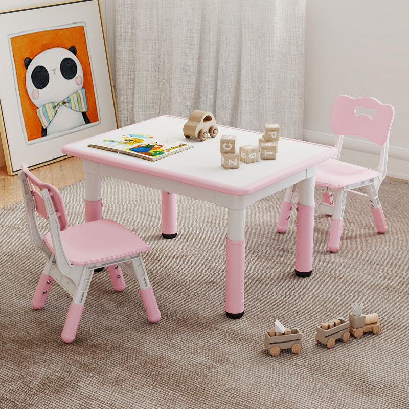 Angello Kids 3 Piece Play Or Activity Table and Chair Set, Pink/White