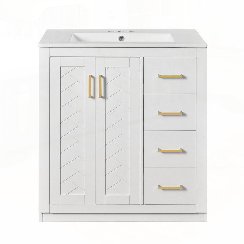 Meuble-lavabo de haute qualité avec rangement abondant et fabrication durable, 30", Blanc