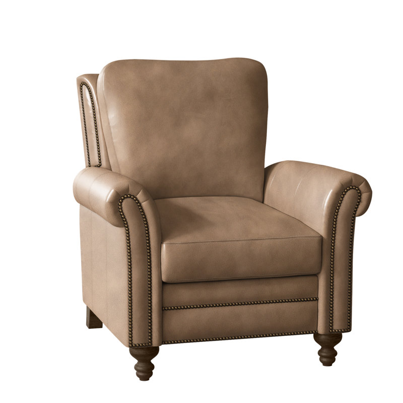 Richardson Recliner, Aline Light Gray Stonewash Genuine Leather, Cobblestone, French Natural