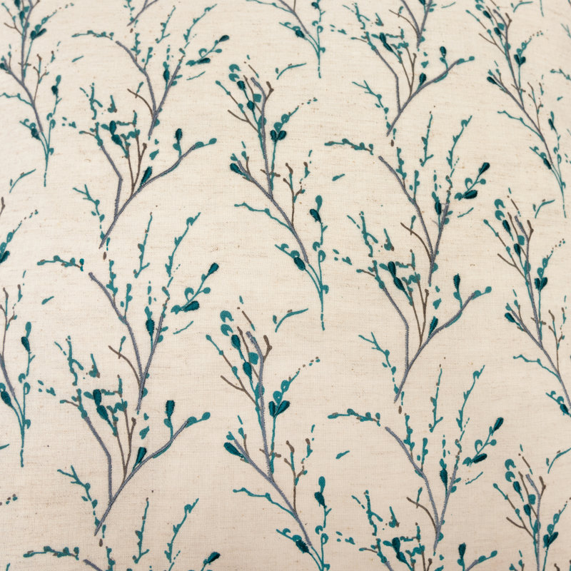 Embroidered Cotton Throw Pillow, Natural/Teal