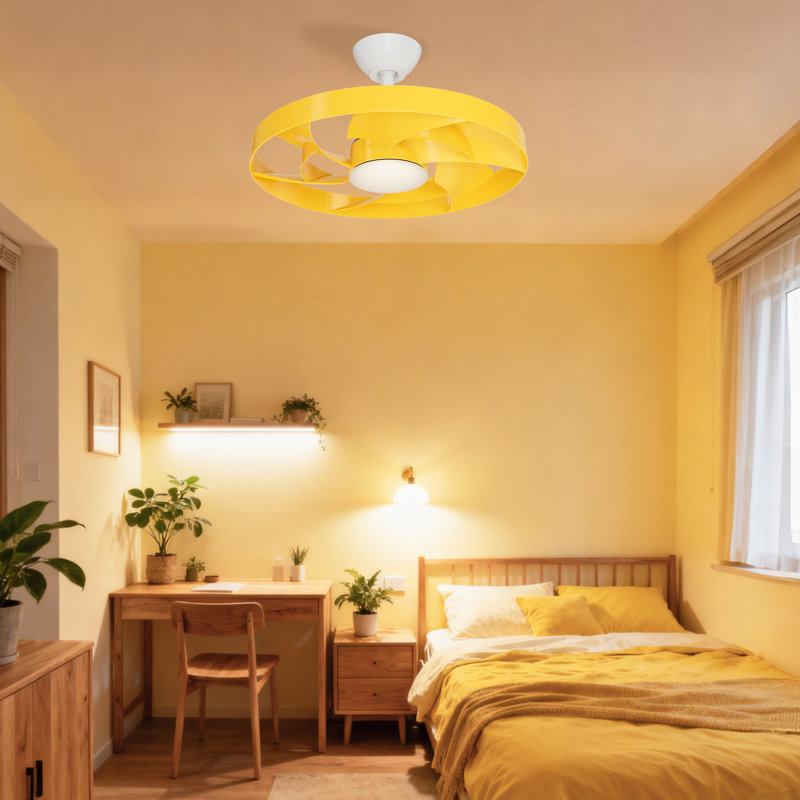 Ventilateur de plafond intérieur blanc avec pales 22 po Leonide, Blanc, Yellow
