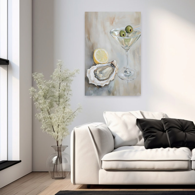 Oyster and Martini, art mural contemporain abstrait, H 36 po x l 24 po