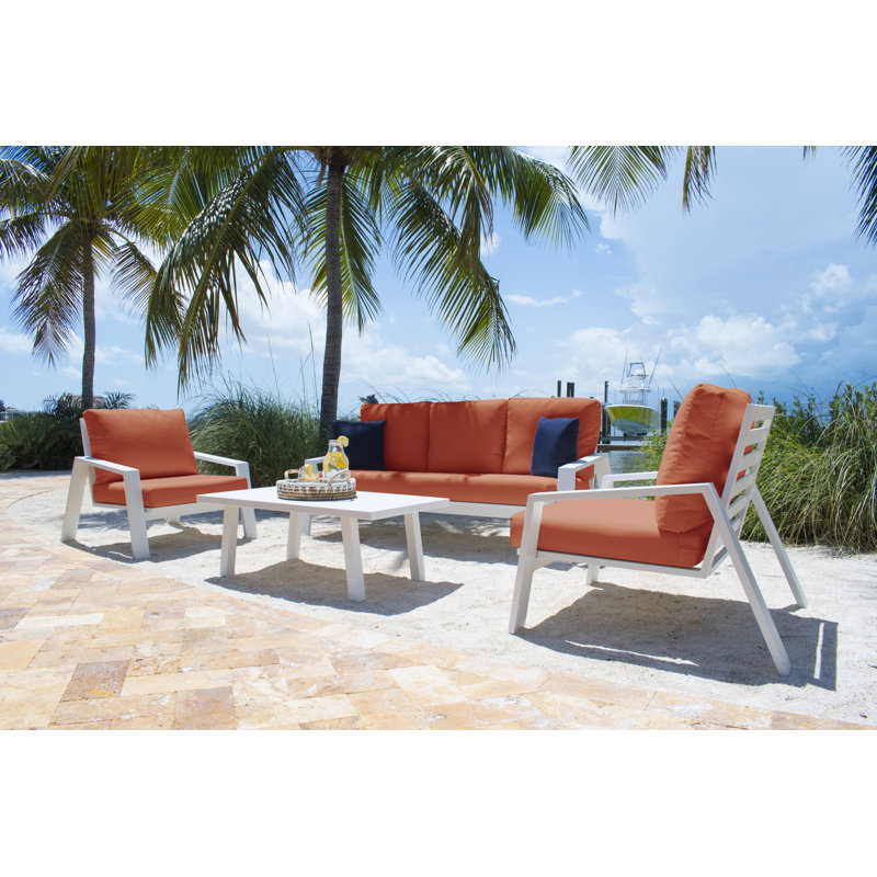 Mykonos 5 - Person Outdoor Seating Group with Cushions, Canvas Brick Sunbrella® Canvas