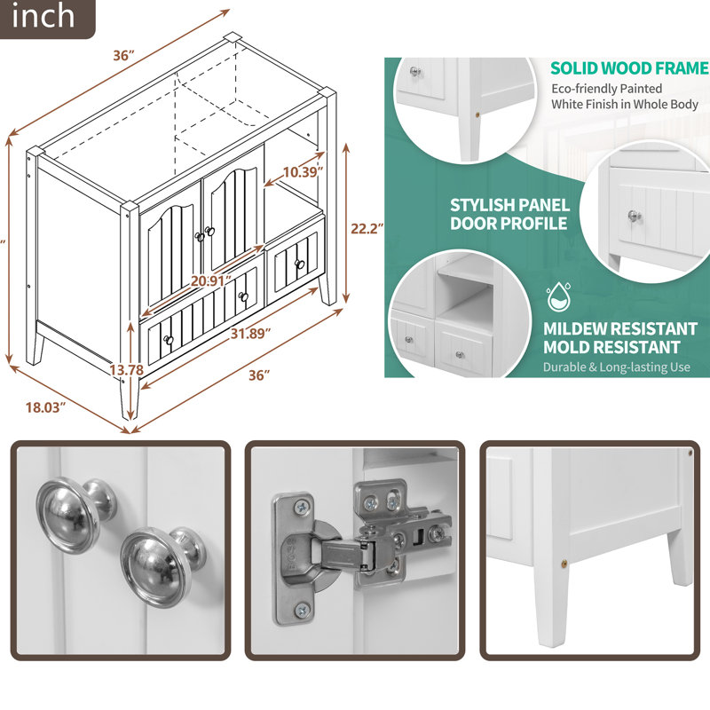 35'' Single Bathroom Vanity Base Only, White
