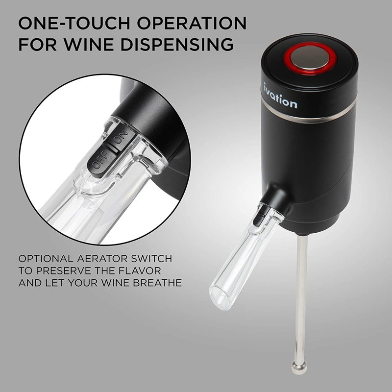 Ivation Black Electric Wine Aerator and Dispenser with Acrylic Spout
