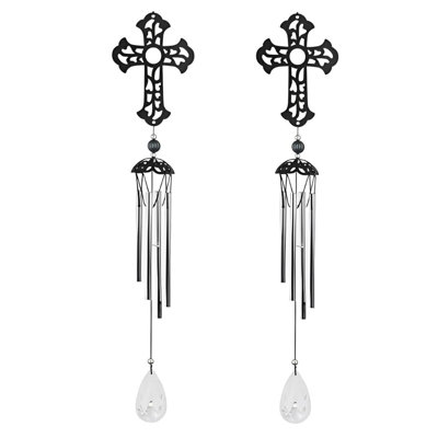 Gift Set ICE ARMOR 25" Long Metal Black Cross Wind Chime Figurine Statue Sculpture Ornament Decoration Home/Room/Garden Decor for Housewarming, Holidays, Christmas Special