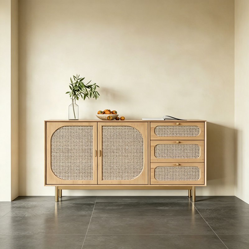 Chinese-style retro minimalist high-end sideboard, 35.4" H x 55.1" W x 15.7" D
