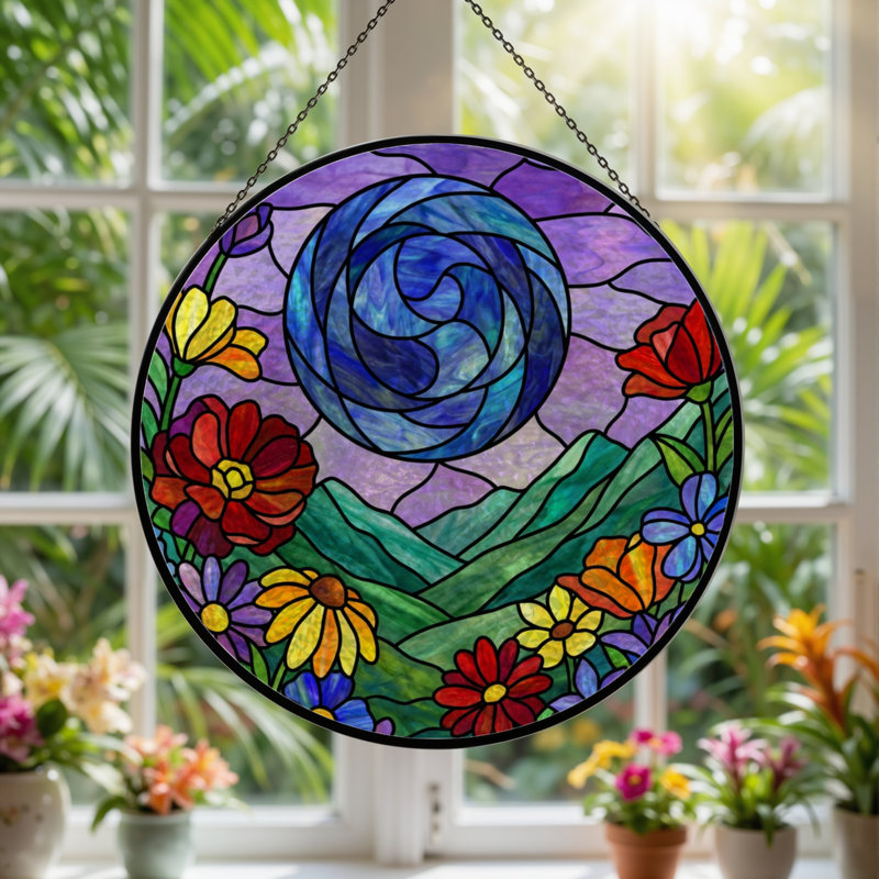 Panneau de vitrail en verre coloré 12 "H 12", H 12 po x l 12 po