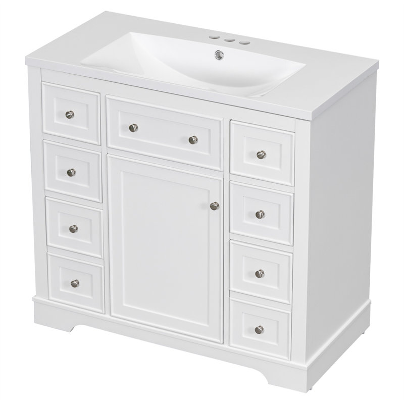 Kiden 36 " W Freestanding Standard Free Standing 1 Single Vanity Bathroom Vanity With Ceramic Top, White