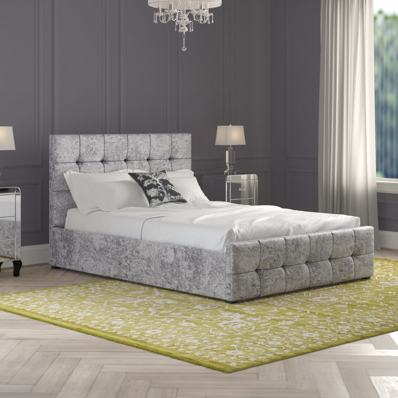 Connell Upholstered Ottoman Bed, UKFR Certified, Crushed Velvet Silver, Double (4'6)
