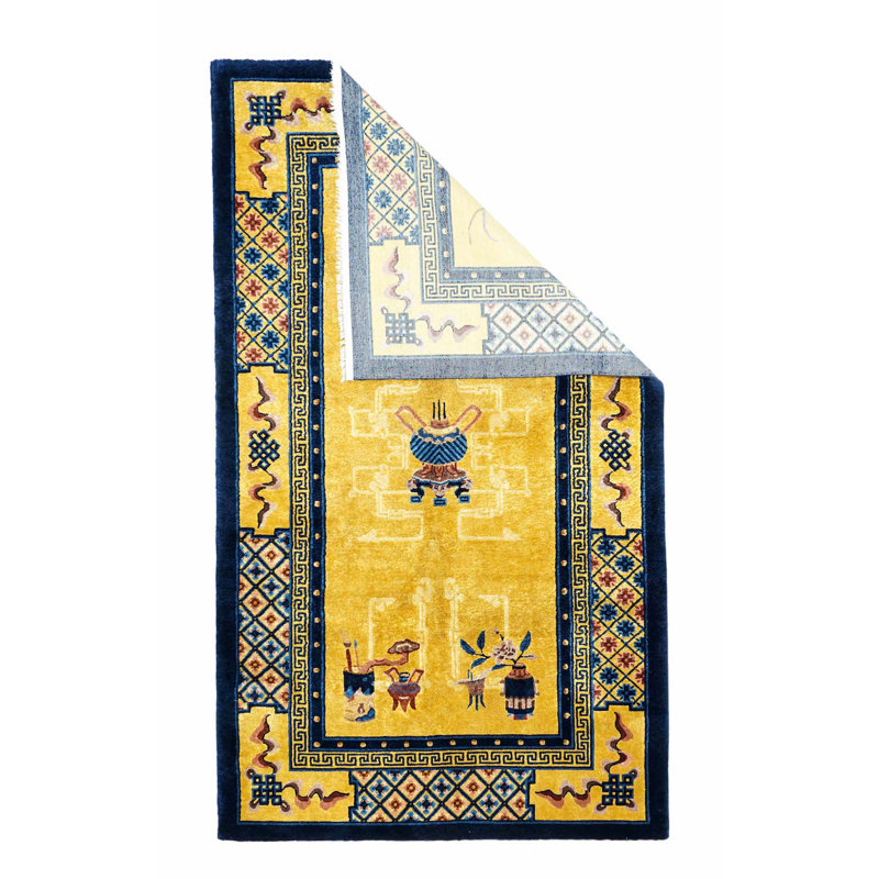 Tapis unique en laine noué à la main or / gris 4 pi x 7 pi