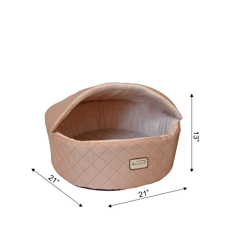 Medium Light Apricot Velvet Cat Bed with Hood