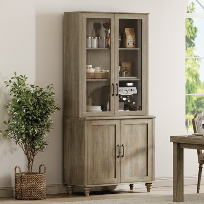 Corretta Sideboard Cabinet With Glass Doors & Shelves, Buffet Cabinet With Wood Cabinet, Wash Gray, 34''