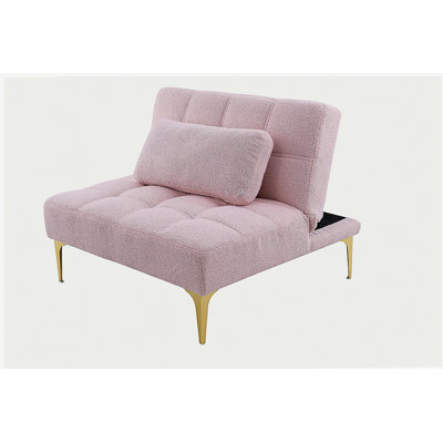 Coussin convertible pour canapé-lit simple, pieds en métal doré, tissu en peluche (rose).