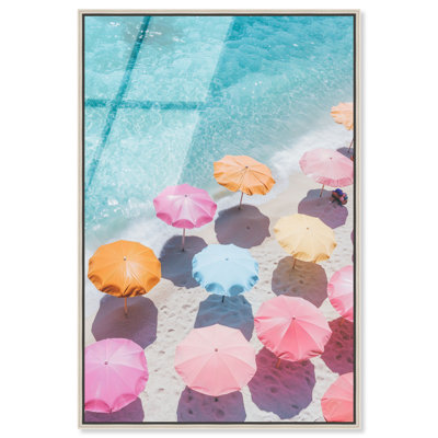 "Beach Umbrella", reproduction d'art acrylique encadrée par Art Remedy, cadre argenté, 10 x 15