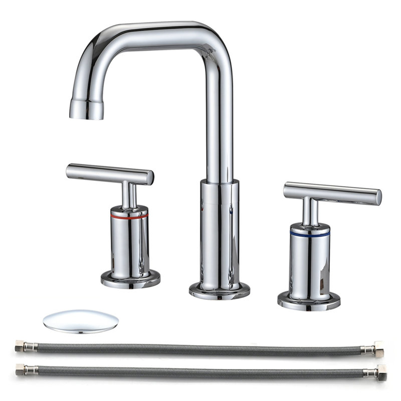 Robinet de salle de bain à poignée double avec bonde escamotable, Chrome