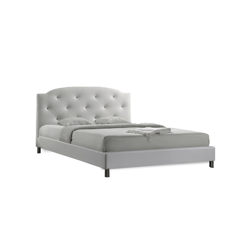Karina Platform Bed with Vegan Leather in Pink Finish, 39.51'' H X 62.79'' W X 85.97'' L, White, Full