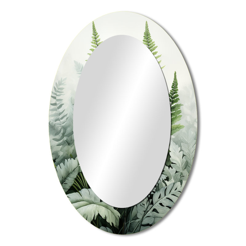 Minimal Ferns Emerald Reverie II - Miroir mural ovale traditionnel, 36 po x 24 po