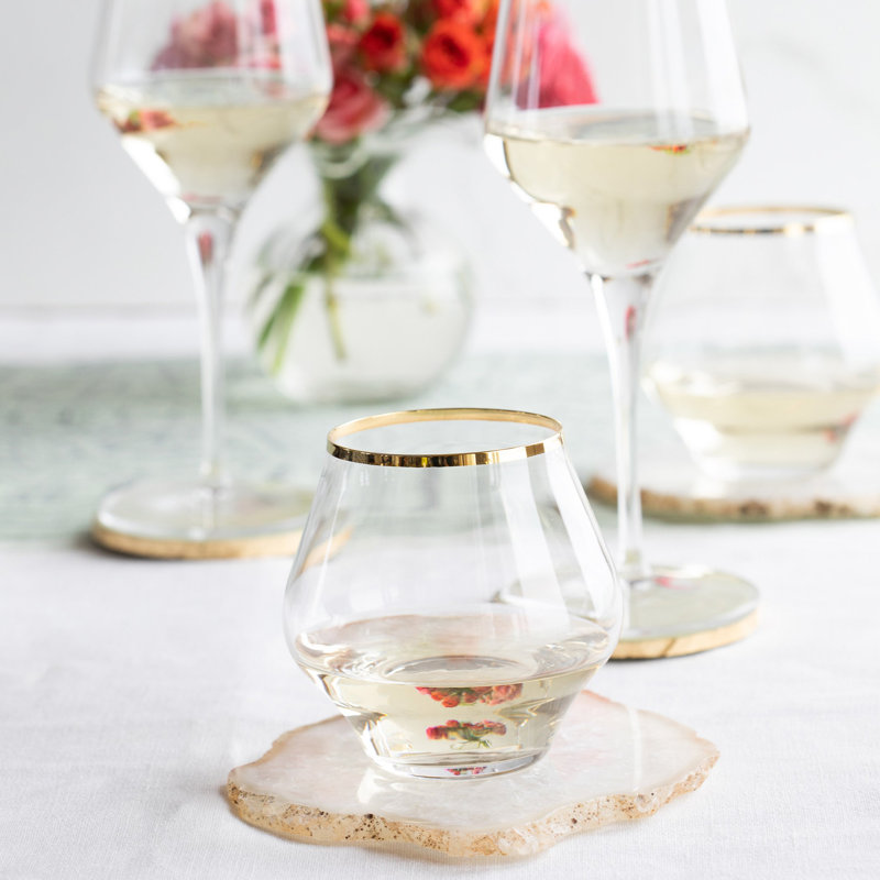 Contessa 10 oz. Handmade Stemless Wine Glass, Gold/Clear