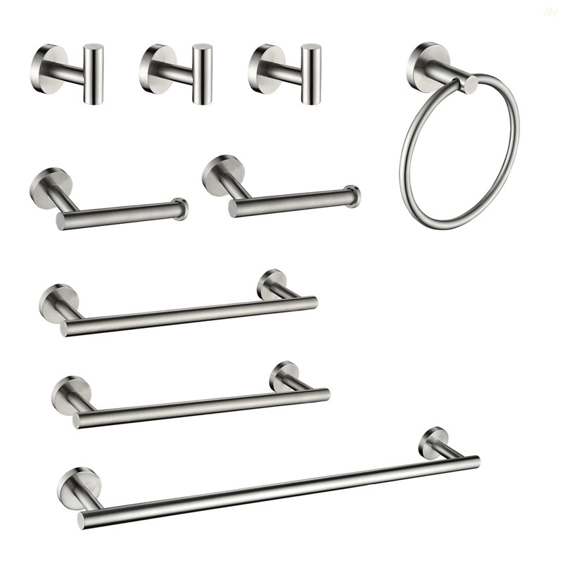 Ensemble de porte-serviettes de salle de bain 9 pièces en acier inoxydable, Brushed Nickel
