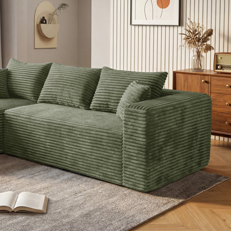 Causeuse en velours côtelé de 59 po de largeur, causeuse modulaire rembourrée avec ressorts ensachés et 3 coussins, aucun composant modulaire requis pour le salon et la salle multimédia