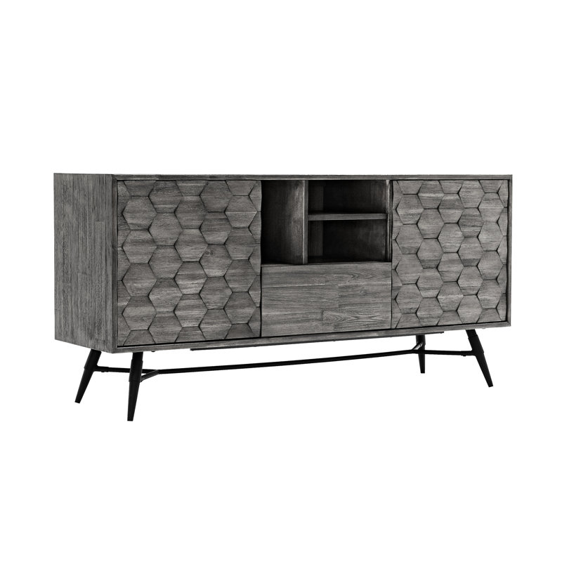 Buffet en bois gris, conception unique en nid d'abeille 3D, idéale pour le buffet, les médias et le bureau, installation rapide, installation simple à la maison multifonctionnelle