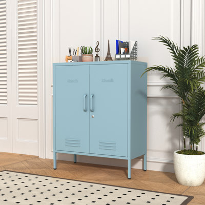Multipurpose Metal Storage Cabinet with 2 Adjustable Shelves, Heavy Duty & Lockable Storage Organizer Made of Thickened Steel, Easy to Assemble for Home, Living Room