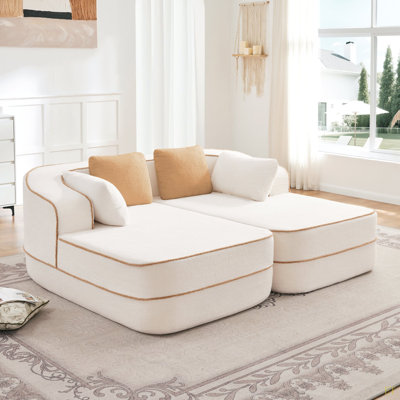 Canapé de 77,2 po en tissu pelucheux sans assemblage de 32,2 po d'épaisseur, sans assemblage, canapé moelleux et confortable, canapé-lit, conception contrastée, esthétique symétrique, pour le salon