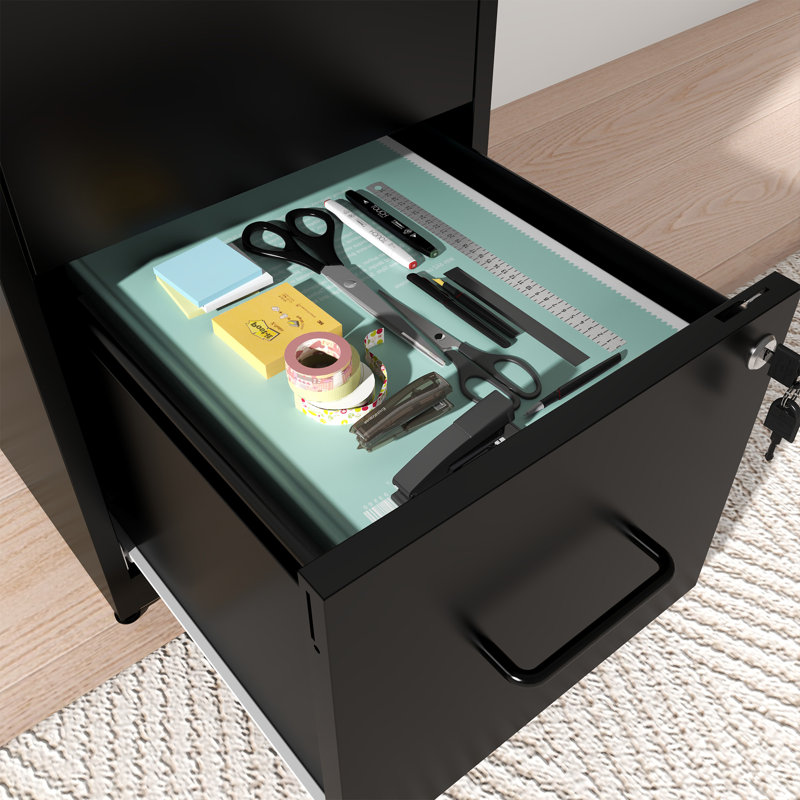 2-Drawer Locking File Cabinet - Sturdy Steel Storage with Rolling Casters for Home Office, Printer Stand, A4/Letter Size