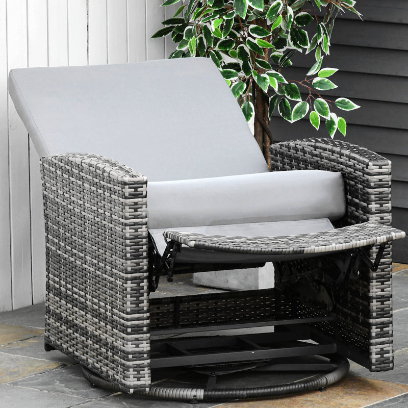Fauteuil inclinable extérieur pivotant en osier, dossier inclinable, repose-pieds relevable, base pivotante à 360 °, coussins résistants à l'eau pour patio