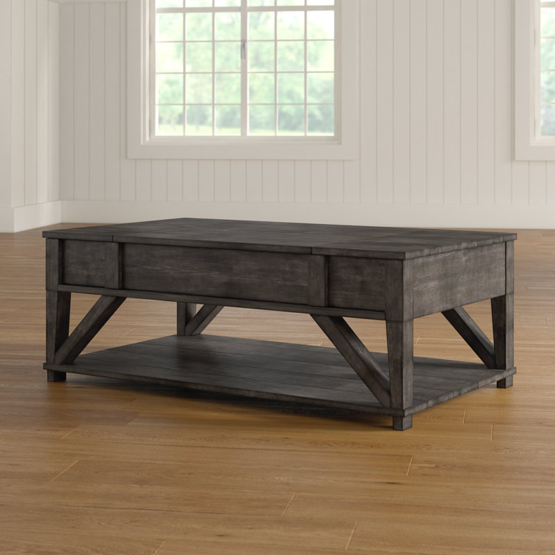 Midnight Oak Brown Rectangular Lift-Top Coffee Table with Storage