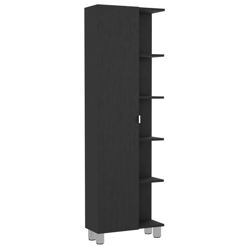 Urano Linen High Bathroom Cabinet with Four Exterior Open Shelves, Black Wengue