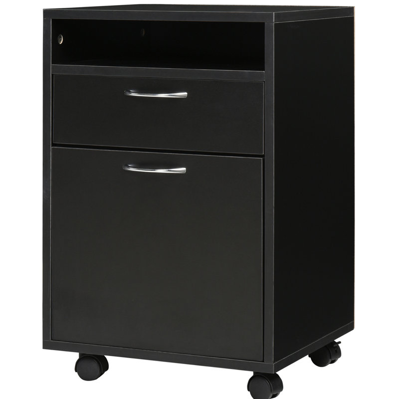 Organisateur de rangement mobile avec tiroir et armoire, support d'imprimante avec roulettes, noir