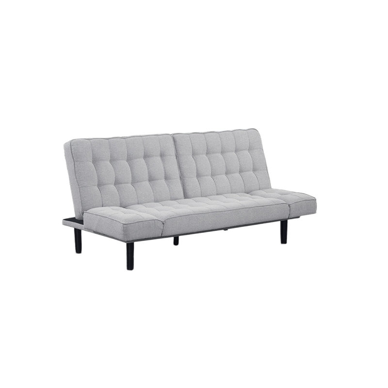 Light Gray Futon Sofa Biscuit Tufting Seat Back 1Pc Sofa Adjustable Arm Rests Converts To Bed Couch, Light Gray