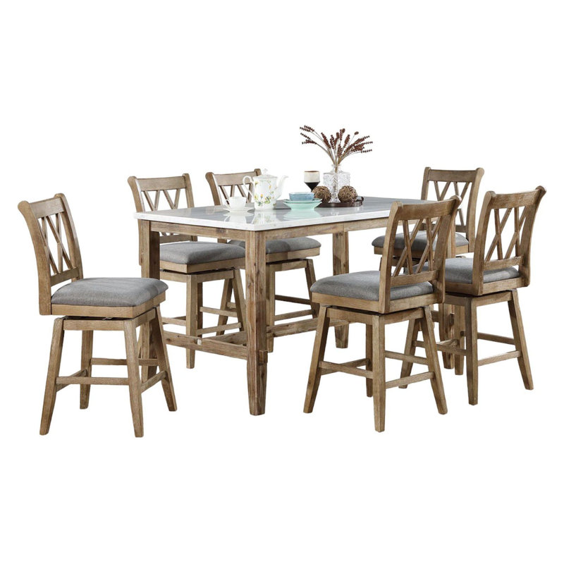 Ensemble de comptoir en marbre 7 pièces Defant, 7 pièces : table, 6 chaises