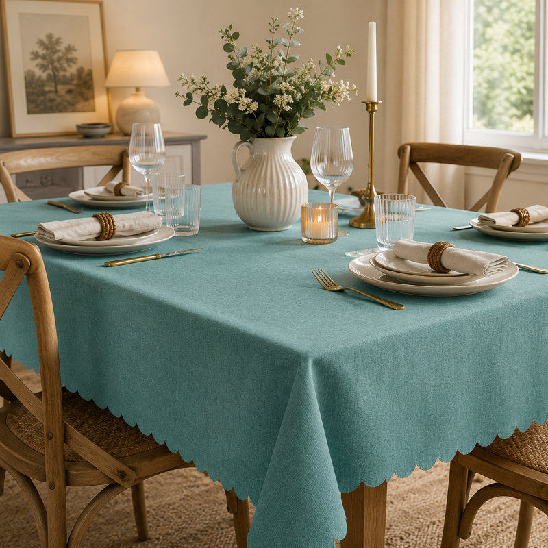Nappe rectangulaire grise infroissable à rebords festonnés 56 po x 40 po, 80 po x 56 po, Bleu-vert
