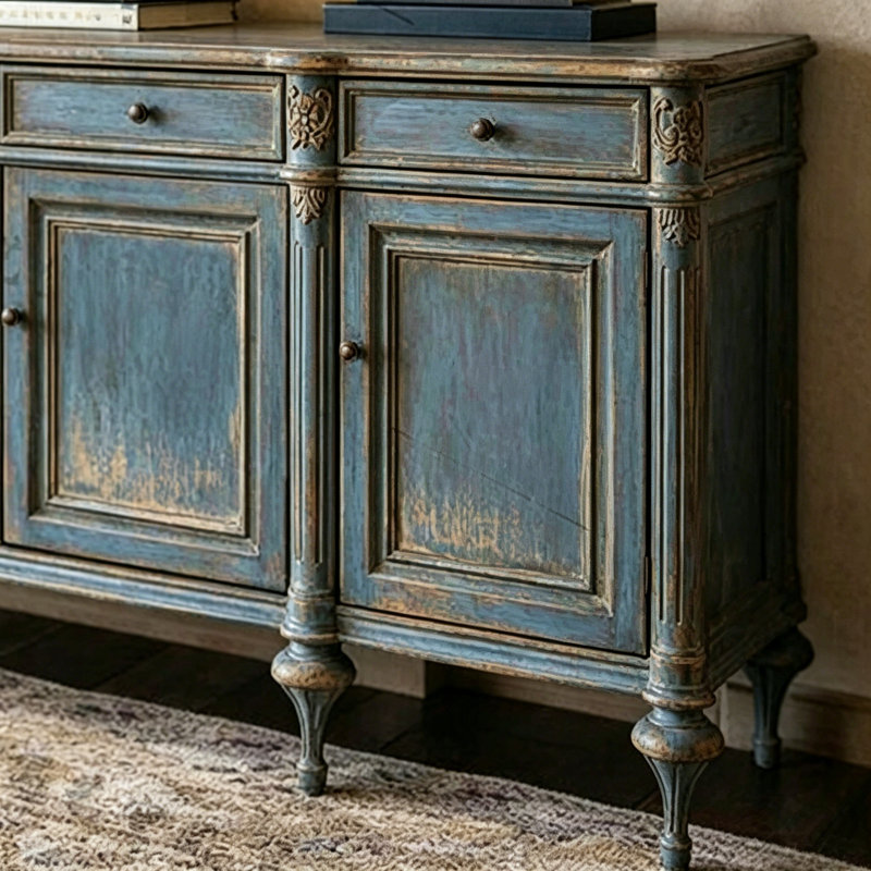 Armoire de vestibule bleu français vieilli