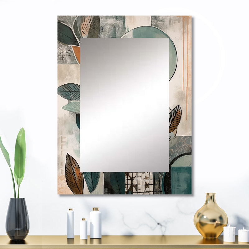 Orange et vert abstrait Bohemia I - miroir mural décoratif plume Boho, grand miroir traditionnel, impression d'art en métal
