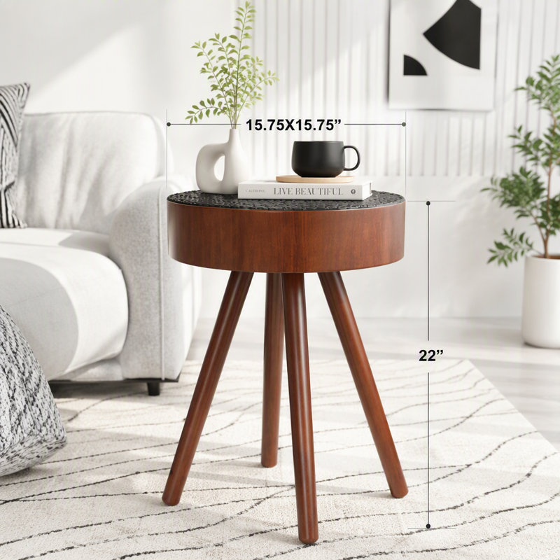 Petite table ronde pour les boissons, 15.75"W, Brown