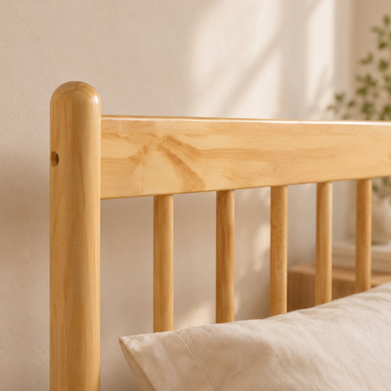 Très grand lit avec tête et pied de lit, lit en bois de pin avec cadre de lit renforcé, Très grand lit, Natural