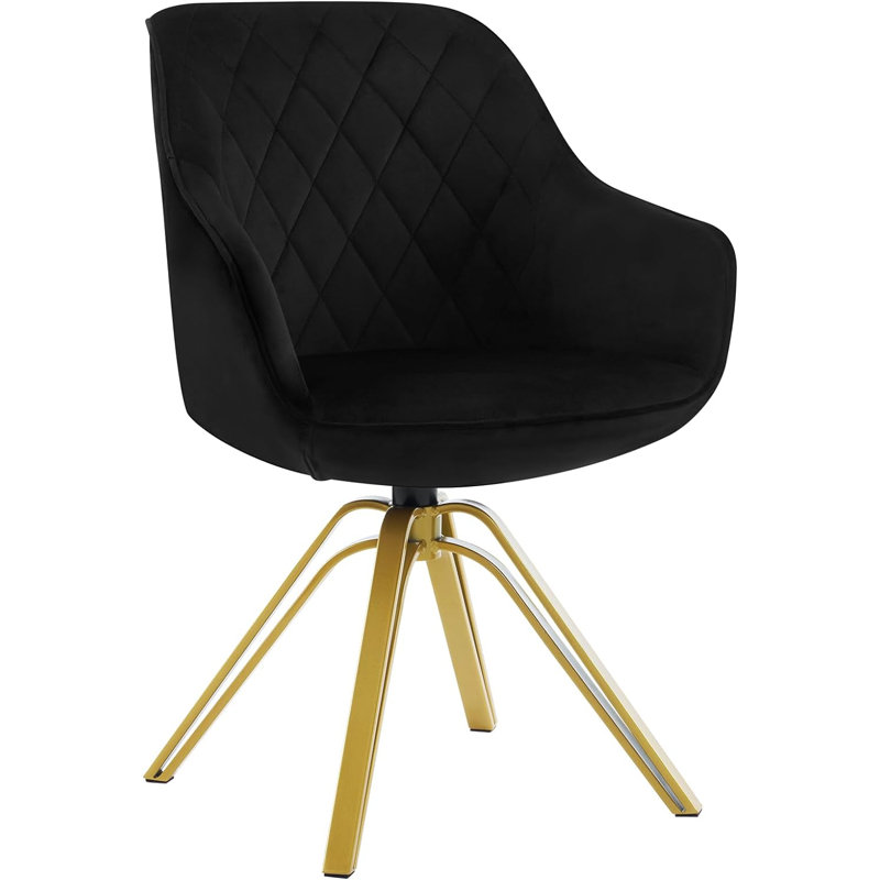 Blethyn 52cm H Velvet Upholstered Metal Full Back Armchair, Black