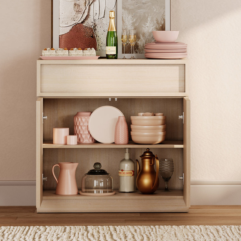 Buffet moderne 94,5 "avec 6 portes et tiroirs, buffet multifonctionnel avec grand rangement et tablette réglable, Beige
